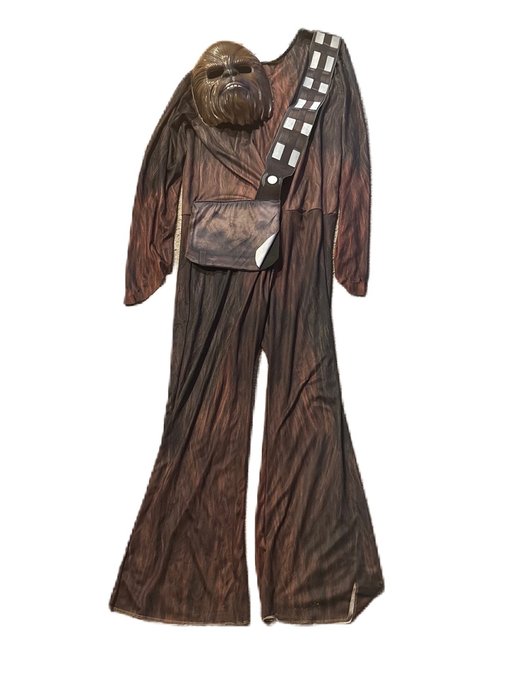 Star Wars Chewbacca Men's Brown Furry Jumpsuit with Bandolier Mask Large